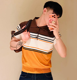 fendi color block striped knit short sleeve polo shirt